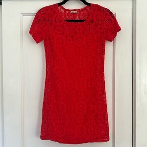 🌻 Hollister Red-Orange Lace Mini Dress